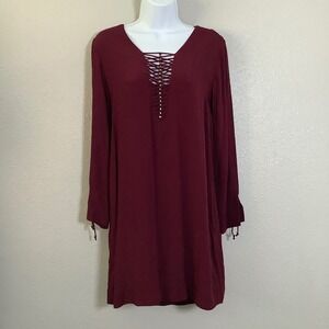 GxF Burgundy Red Bohemian Boho Chic Casual‎ Western Cowgirl Cutout Tunic Top L